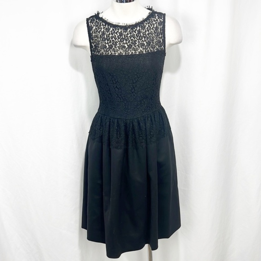Luisa Beccaria Eyelet Mixed Media Sleeveless Fit & Flare Black Dress IT 38 US 0